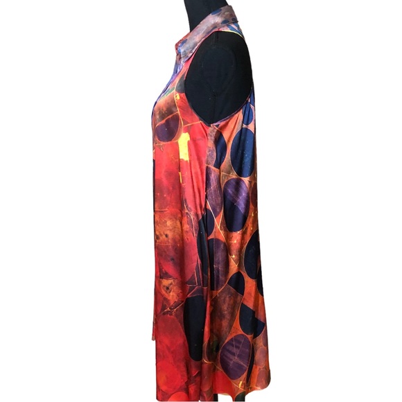 CROP David Peck silk abstract print sleeveless shirt dress with pockets S - Picture 3 of 14